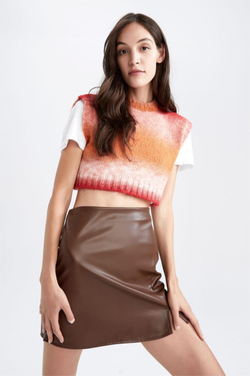 حريمي أحمر بلوفر كت قصة عادية برقبة مستديرة ملون