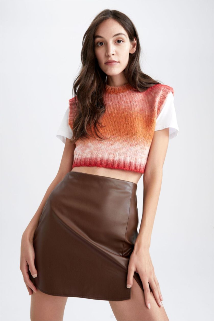 حريمي أحمر بلوفر كت قصة عادية برقبة مستديرة ملون