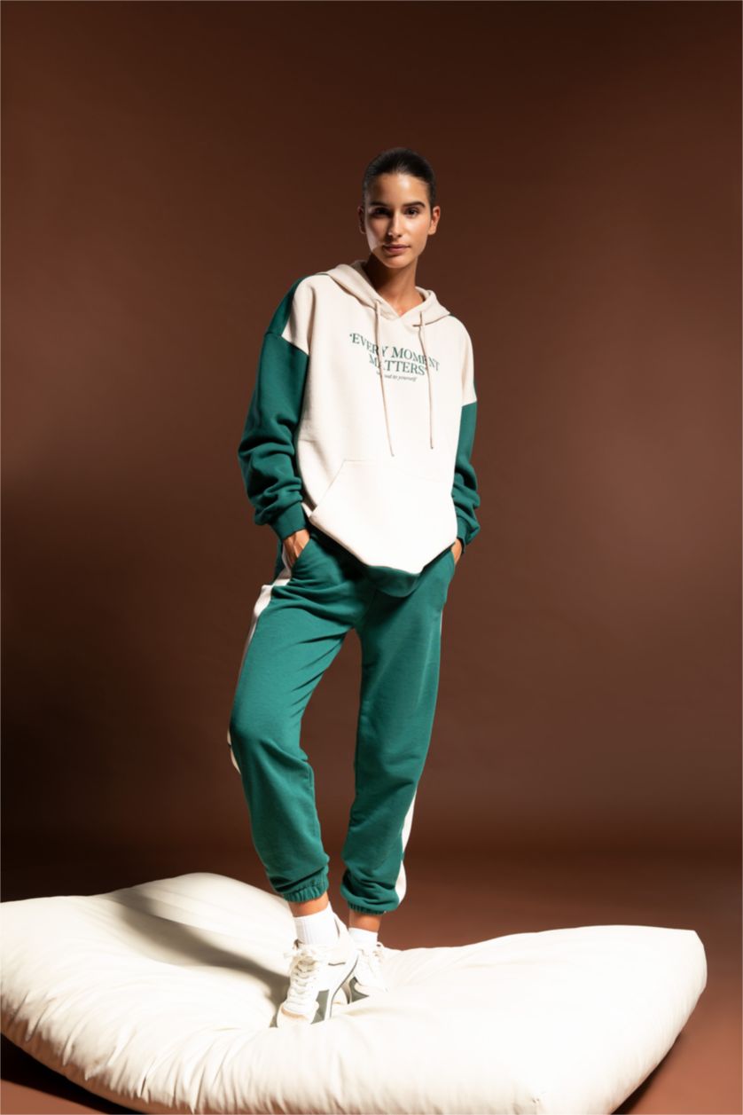FEMME Vert Foncé Sweat- Shirt Coupe Oversize À capuche Slogan Manche Longue Kangaroo