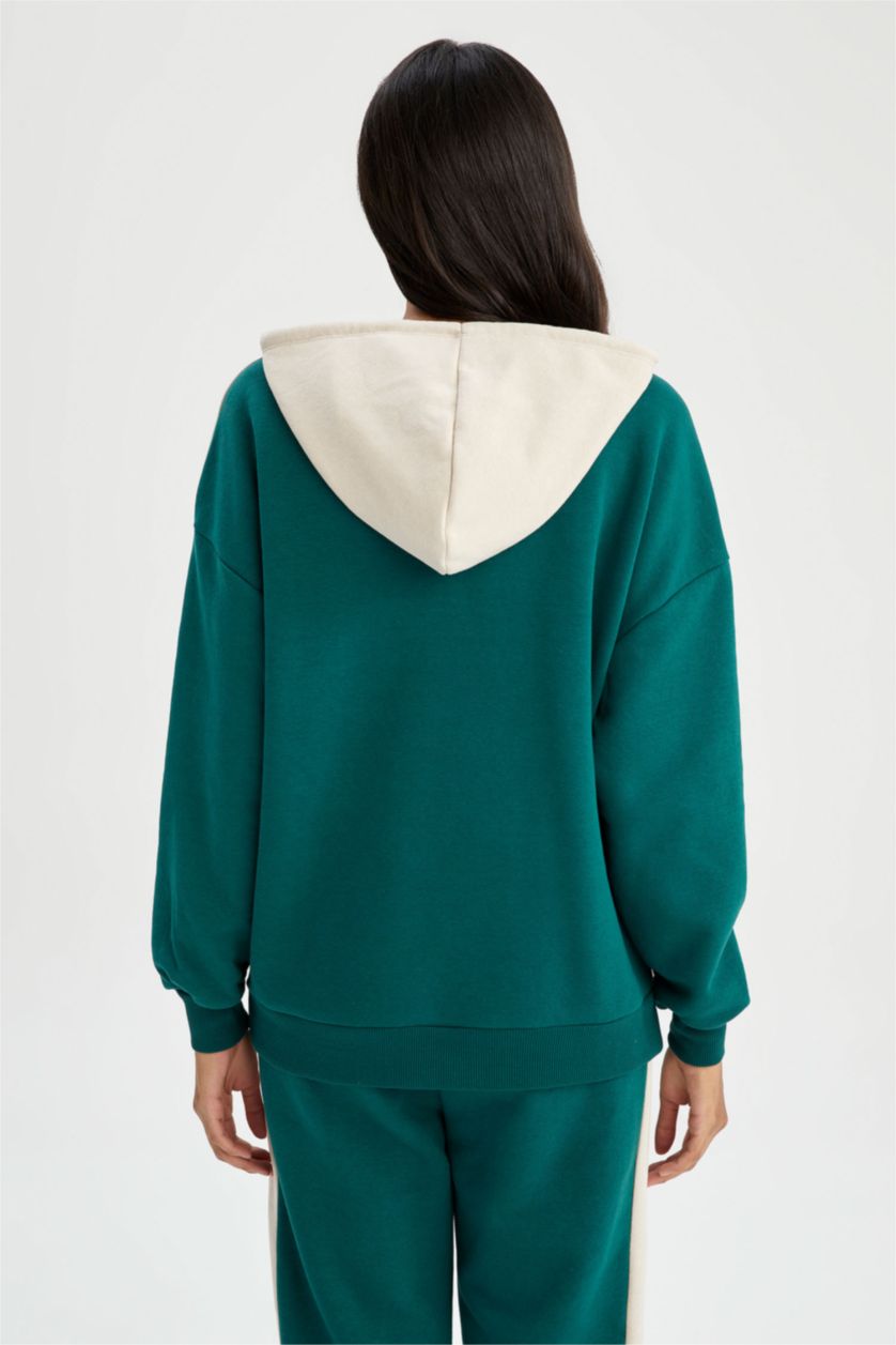 FEMME Vert Foncé Sweat- Shirt Coupe Oversize À capuche Slogan Manche Longue Kangaroo