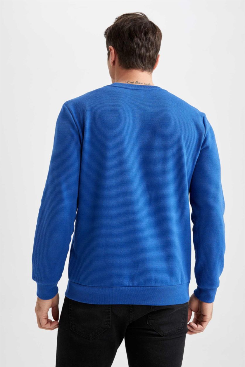 HOMME Bleu Sweat- Shirt Coupe slim raccourcie Col rond Imprimé Manche Longue