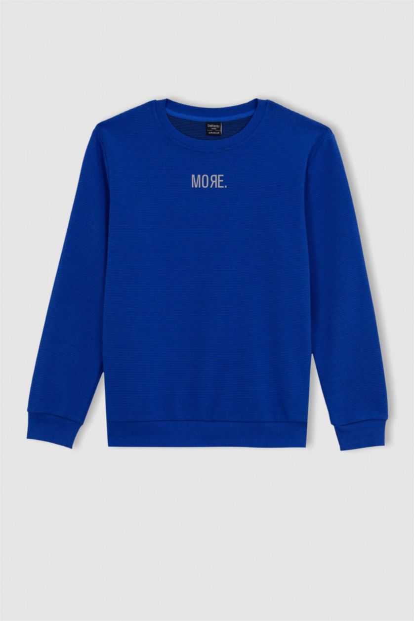 HOMME Bleu Sweat- Shirt Coupe slim raccourcie Col rond Imprimé Manche Longue