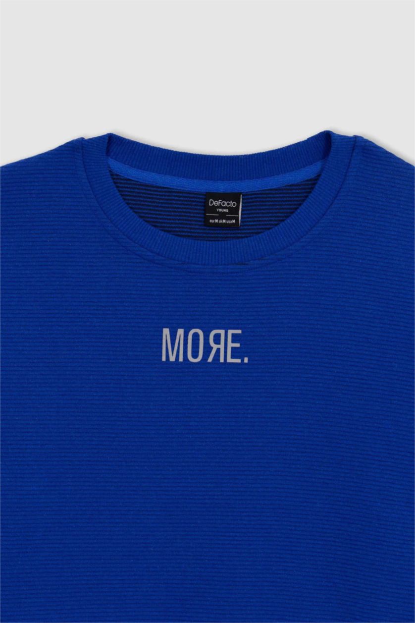 HOMME Bleu Sweat- Shirt Coupe slim raccourcie Col rond Imprimé Manche Longue