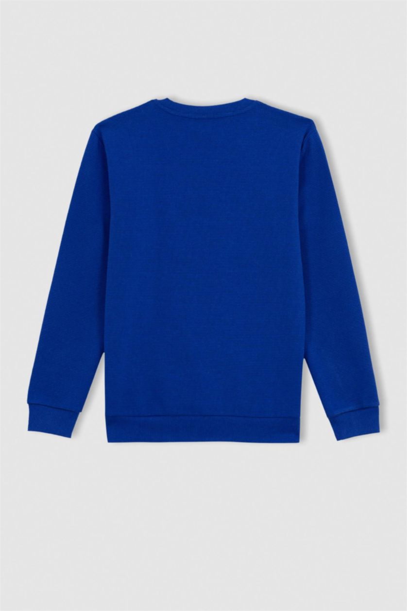 HOMME Bleu Sweat- Shirt Coupe slim raccourcie Col rond Imprimé Manche Longue