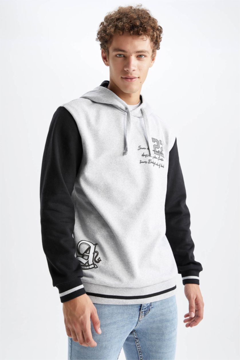 Erkek Grimelanj Regular Fit Kapüşonlu İçi Yumuşak Tüylü Sweatshirt