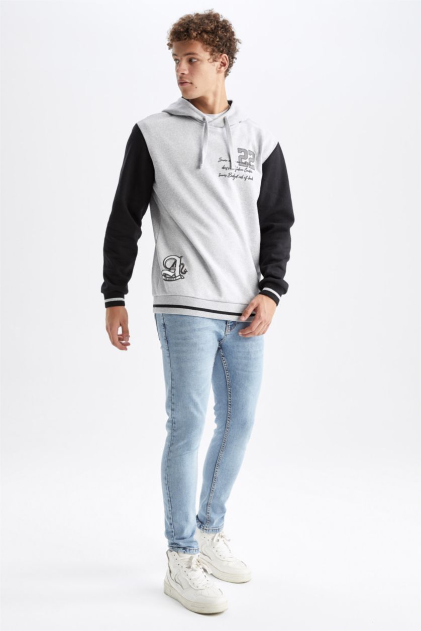 Erkek Grimelanj Regular Fit Kapüşonlu İçi Yumuşak Tüylü Sweatshirt