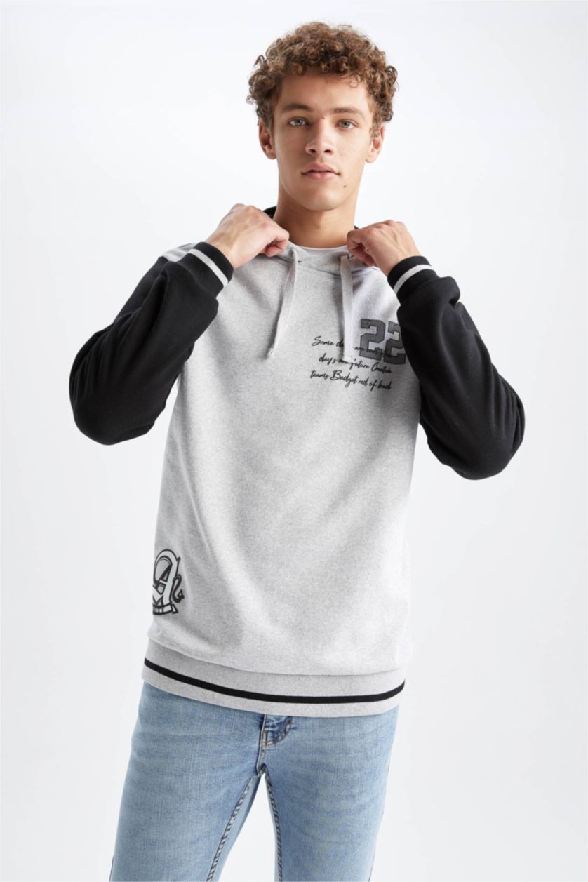 Erkek Grimelanj Regular Fit Kapüşonlu İçi Yumuşak Tüylü Sweatshirt