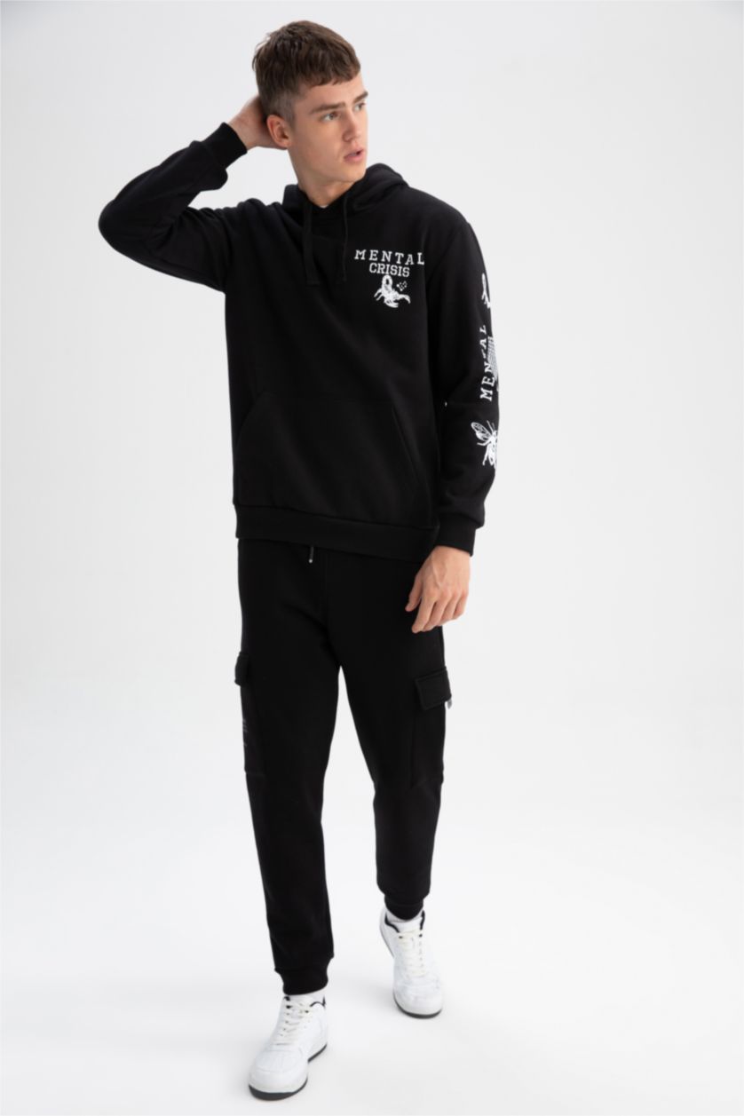 HOMME Noir Sweat à capuche durable, imprimé dans le dos doux et moelleux coupe régulière