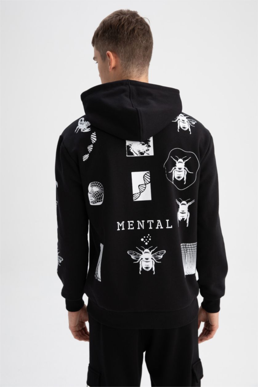 HOMME Noir Sweat à capuche durable, imprimé dans le dos doux et moelleux coupe régulière