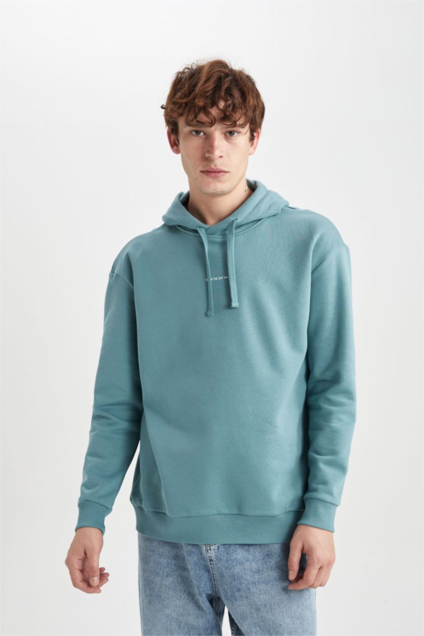 HOMME Vert Sweat- Shirt Coupe boxy À capuche Imprimé Manche Longue