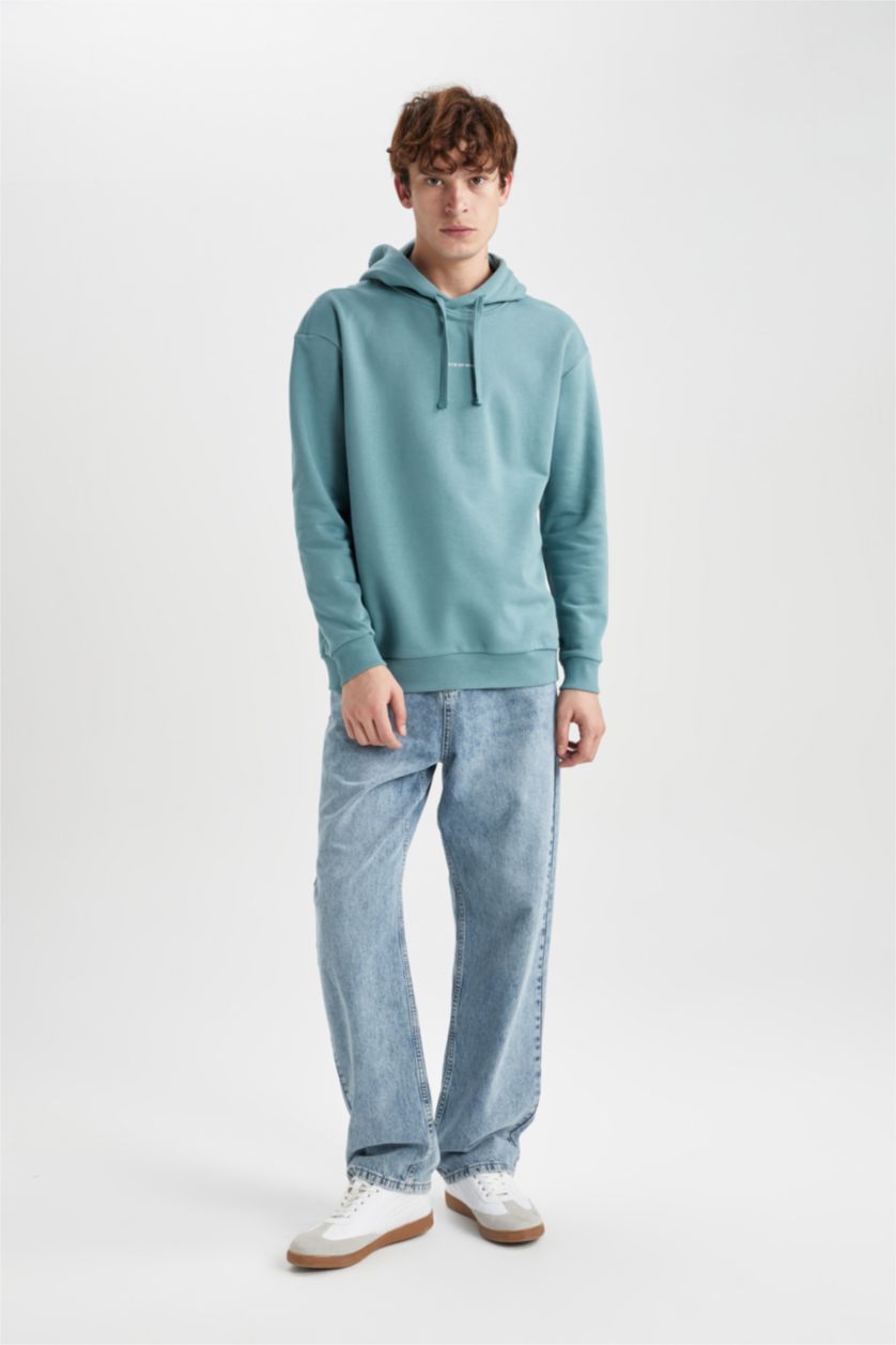 HOMME Vert Sweat- Shirt Coupe boxy À capuche Imprimé Manche Longue