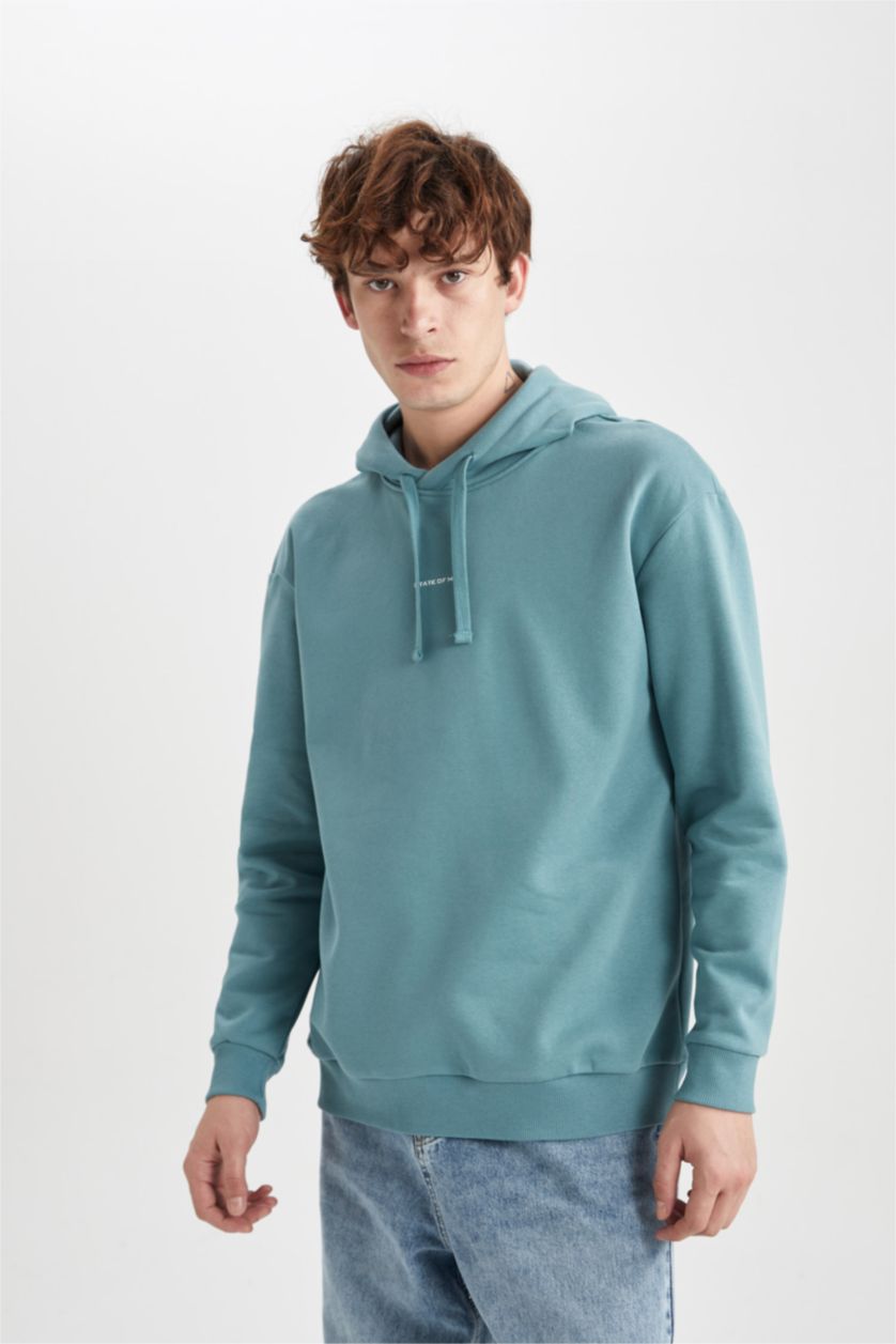 HOMME Vert Sweat- Shirt Coupe boxy À capuche Imprimé Manche Longue