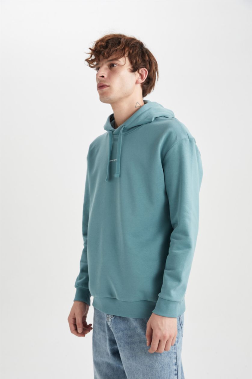 HOMME Vert Sweat- Shirt Coupe boxy À capuche Imprimé Manche Longue