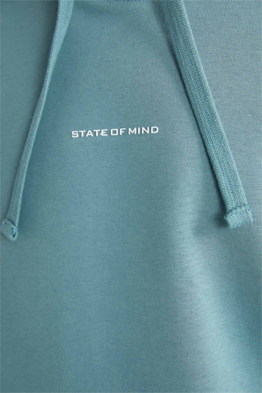 HOMME Vert Sweat- Shirt Coupe boxy À capuche Imprimé Manche Longue