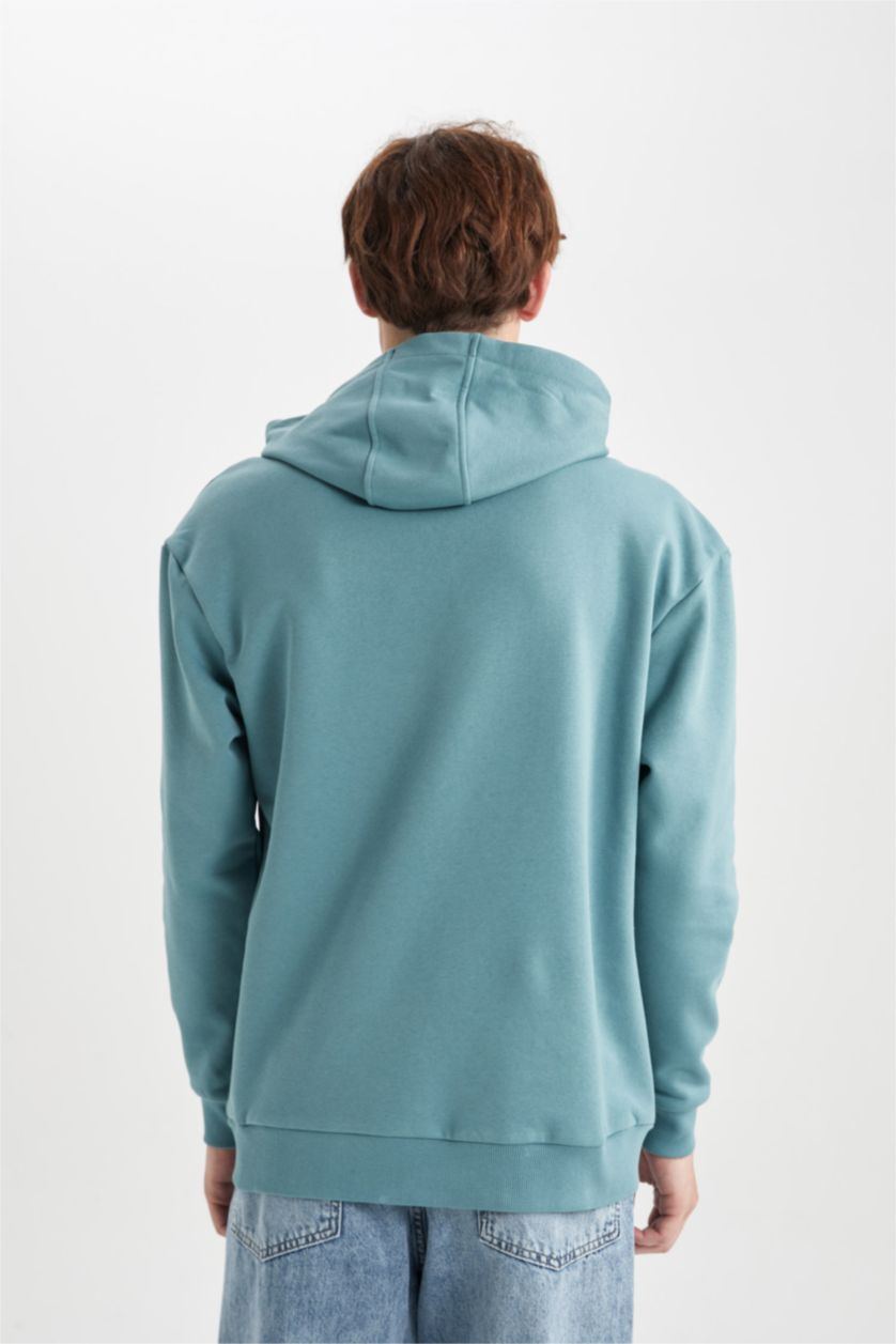 HOMME Vert Sweat- Shirt Coupe boxy À capuche Imprimé Manche Longue