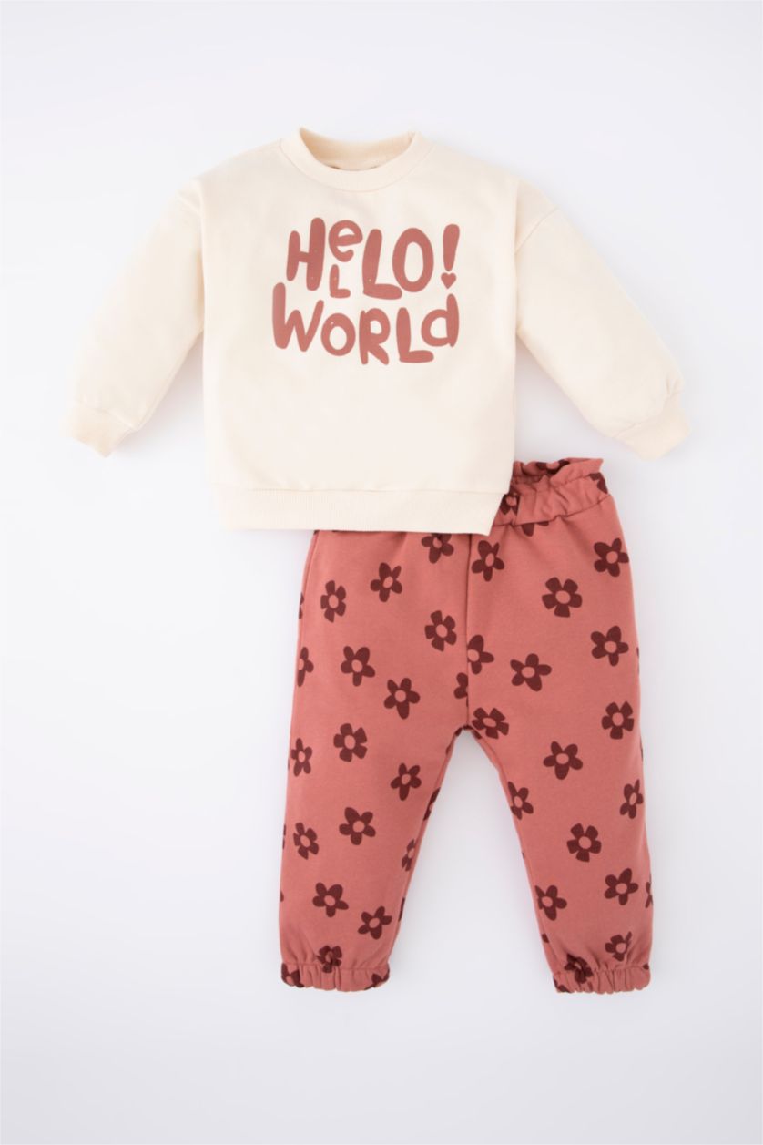 BABY GIRL Salmon 2 piece Regular Fit Crew Neck Slogan Set