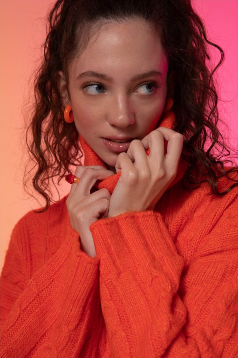 WOMAN Orange Oversize Fit Turtleneck Pullover