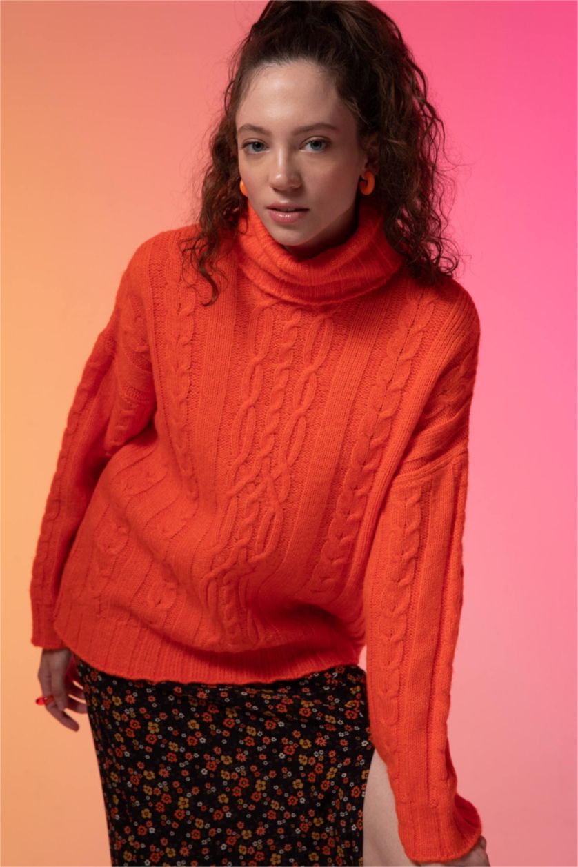 WOMAN Orange Oversize Fit Turtleneck Pullover