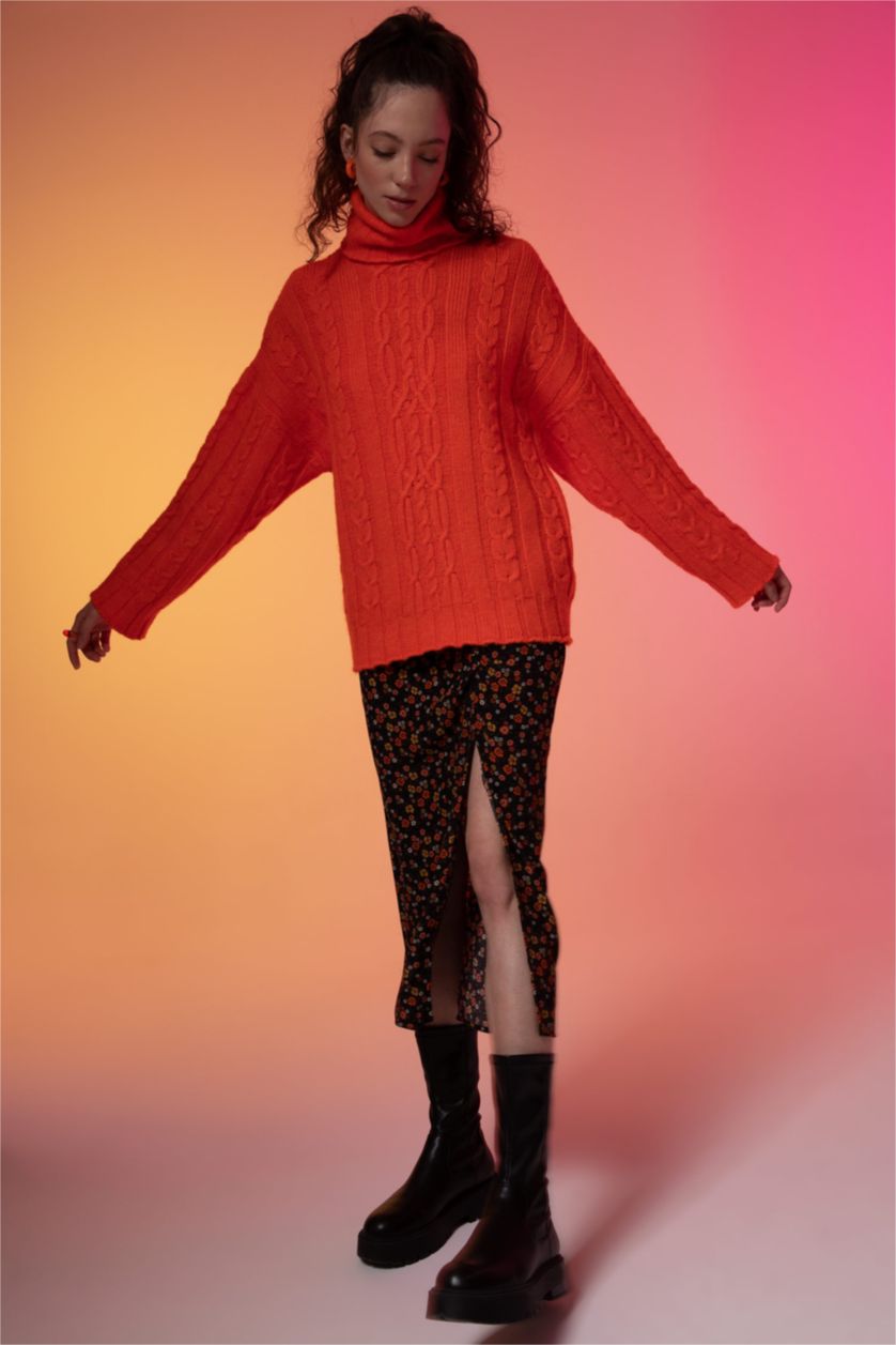 WOMAN Orange Oversize Fit Turtleneck Pullover