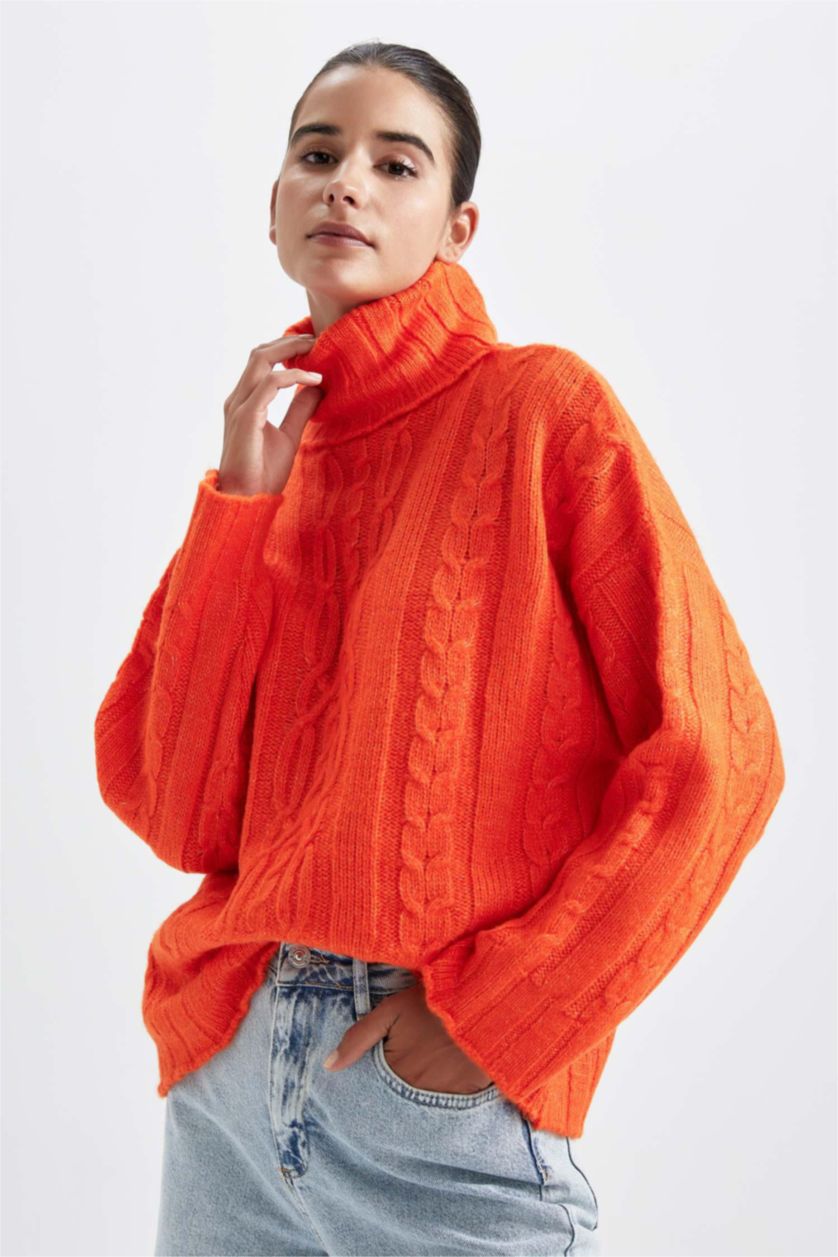 WOMAN Orange Oversize Fit Turtleneck Pullover
