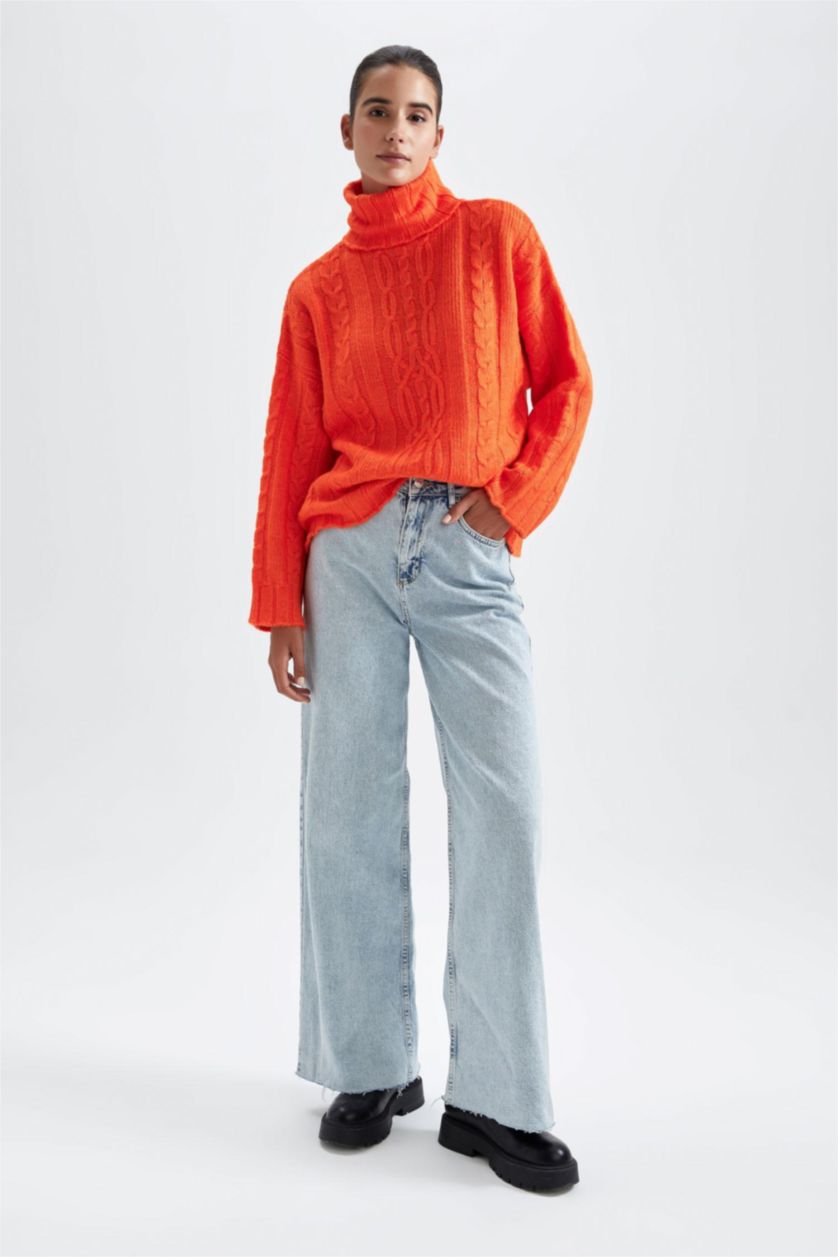 WOMAN Orange Oversize Fit Turtleneck Pullover