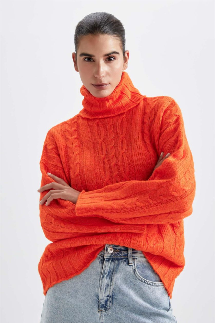 WOMAN Orange Oversize Fit Turtleneck Pullover