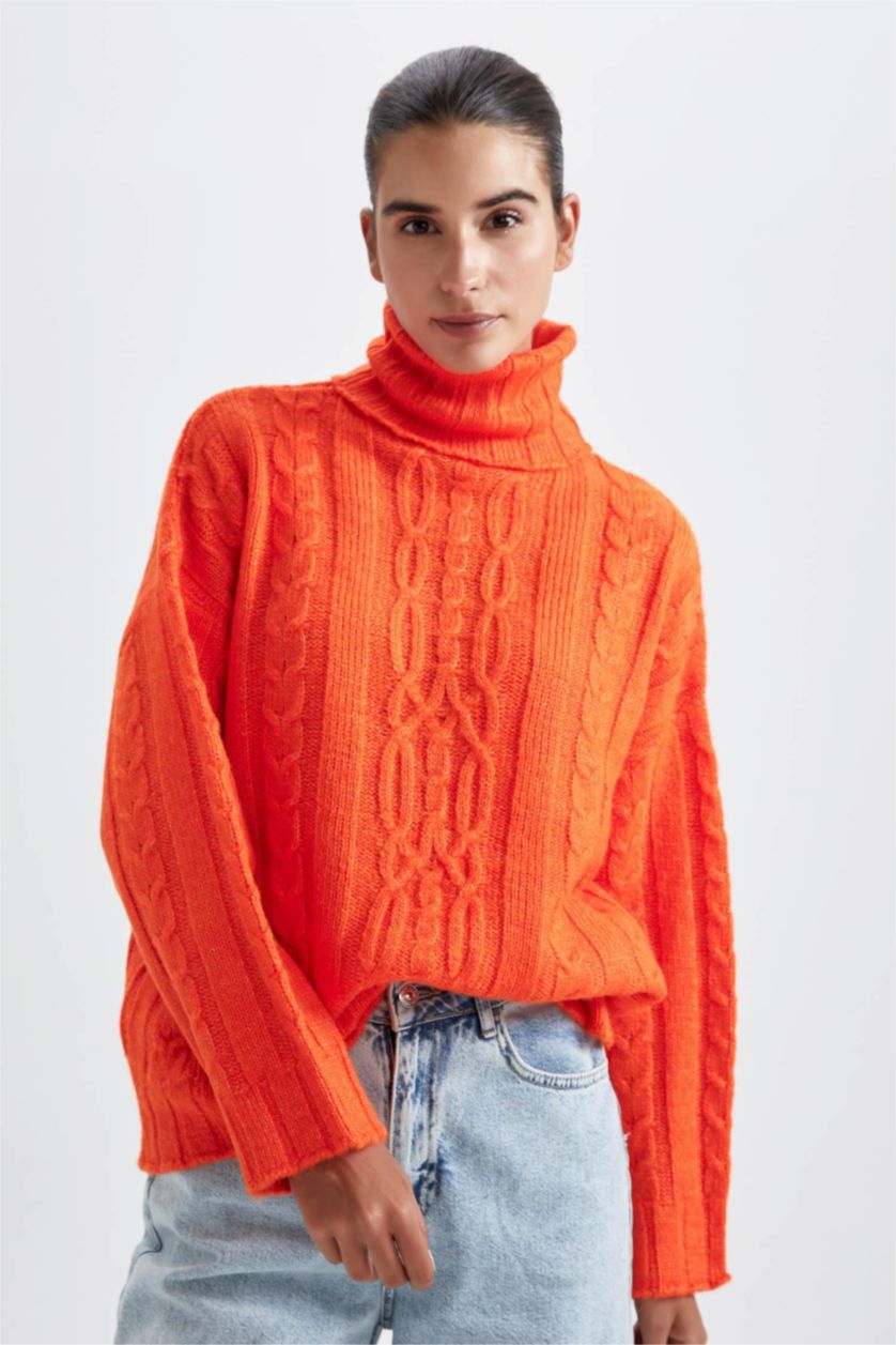 WOMAN Orange Oversize Fit Turtleneck Pullover
