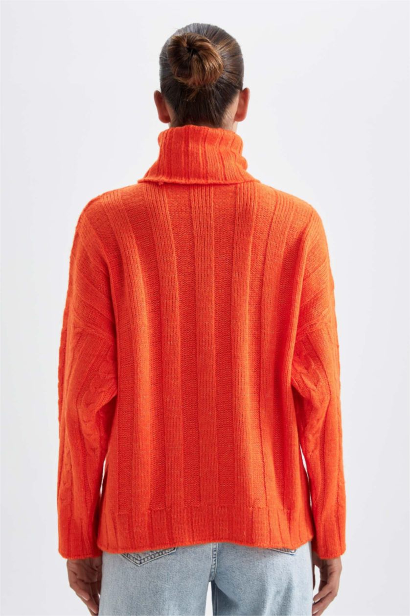 WOMAN Orange Oversize Fit Turtleneck Pullover