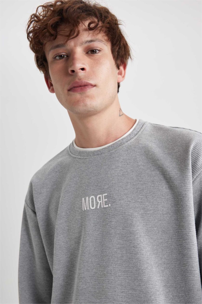 Чоловічий Сірий меланж Світшот оверсайз з круглим вирізом з принтом для чоловіків