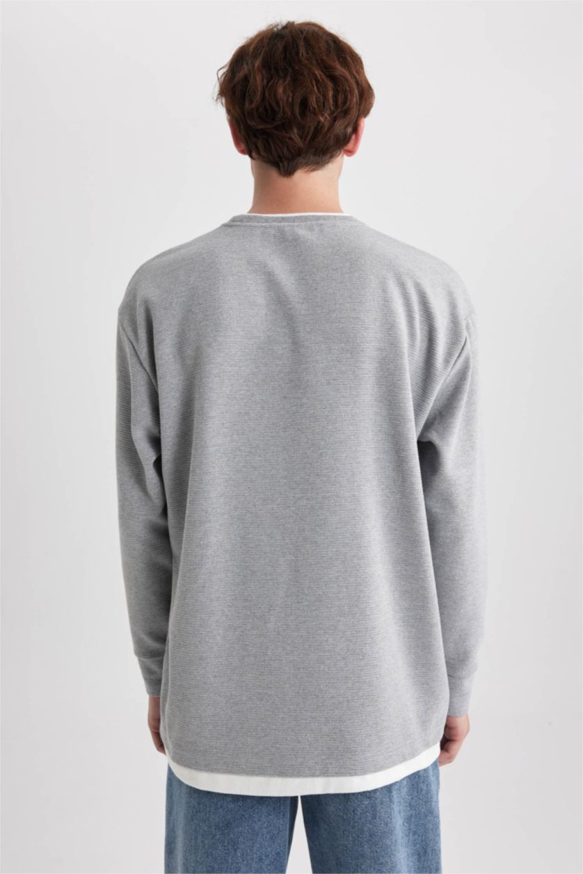 Чоловічий Сірий меланж Світшот оверсайз з круглим вирізом з принтом для чоловіків