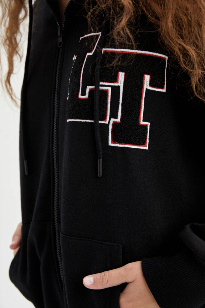 WOMAN Black Oversize Fit Printed Thick Sweatshirt Fabric Looney Tunes Licensed Cardigan