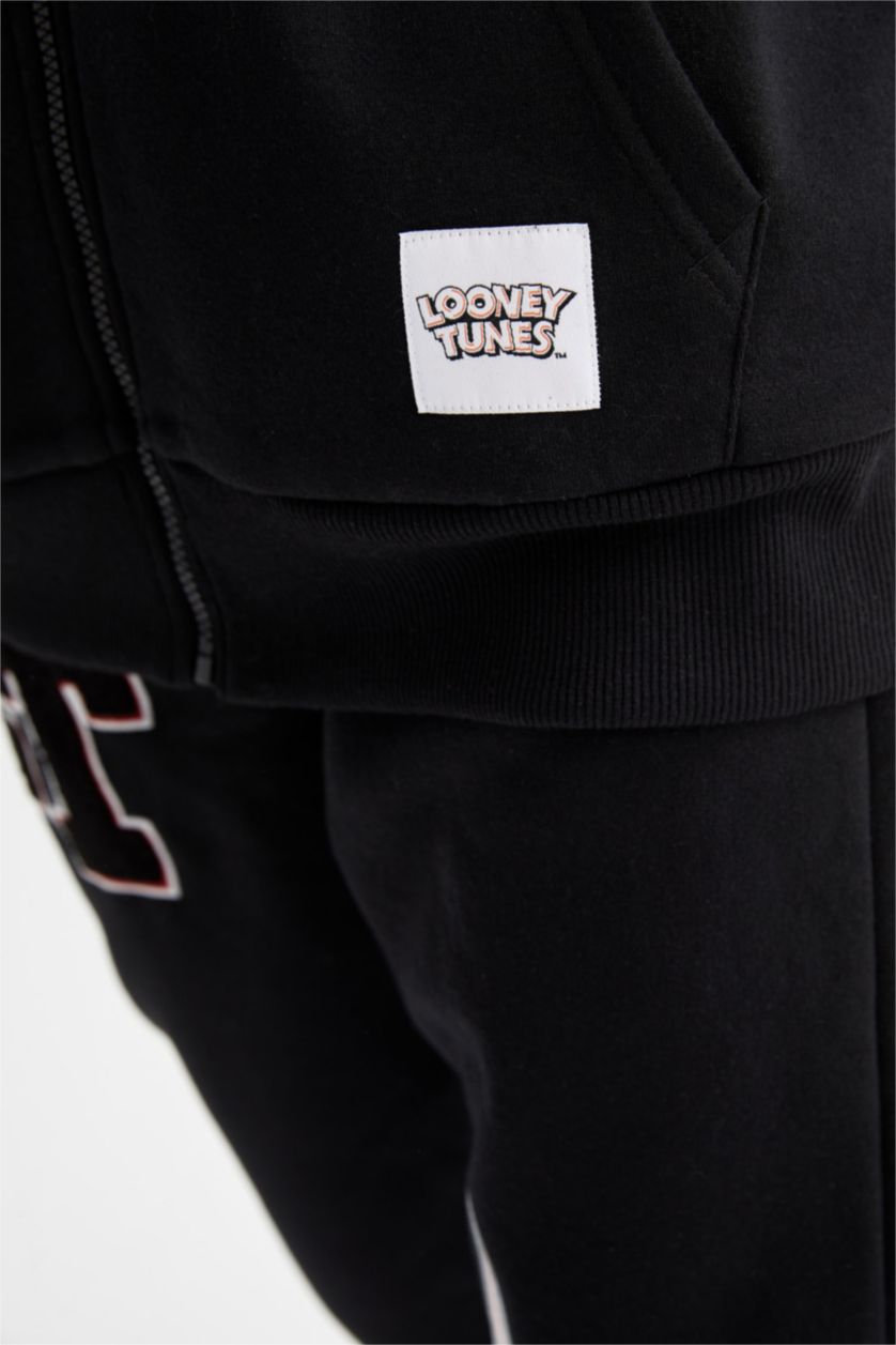 WOMAN Black Oversize Fit Printed Thick Sweatshirt Fabric Looney Tunes Licensed Cardigan