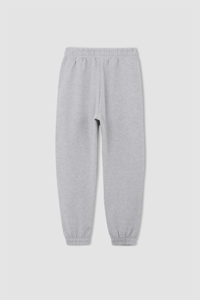 WOMAN Grey Melange Loose Fit BT21 Licensed Printed Thick Sweatshirt Fabric Trousers