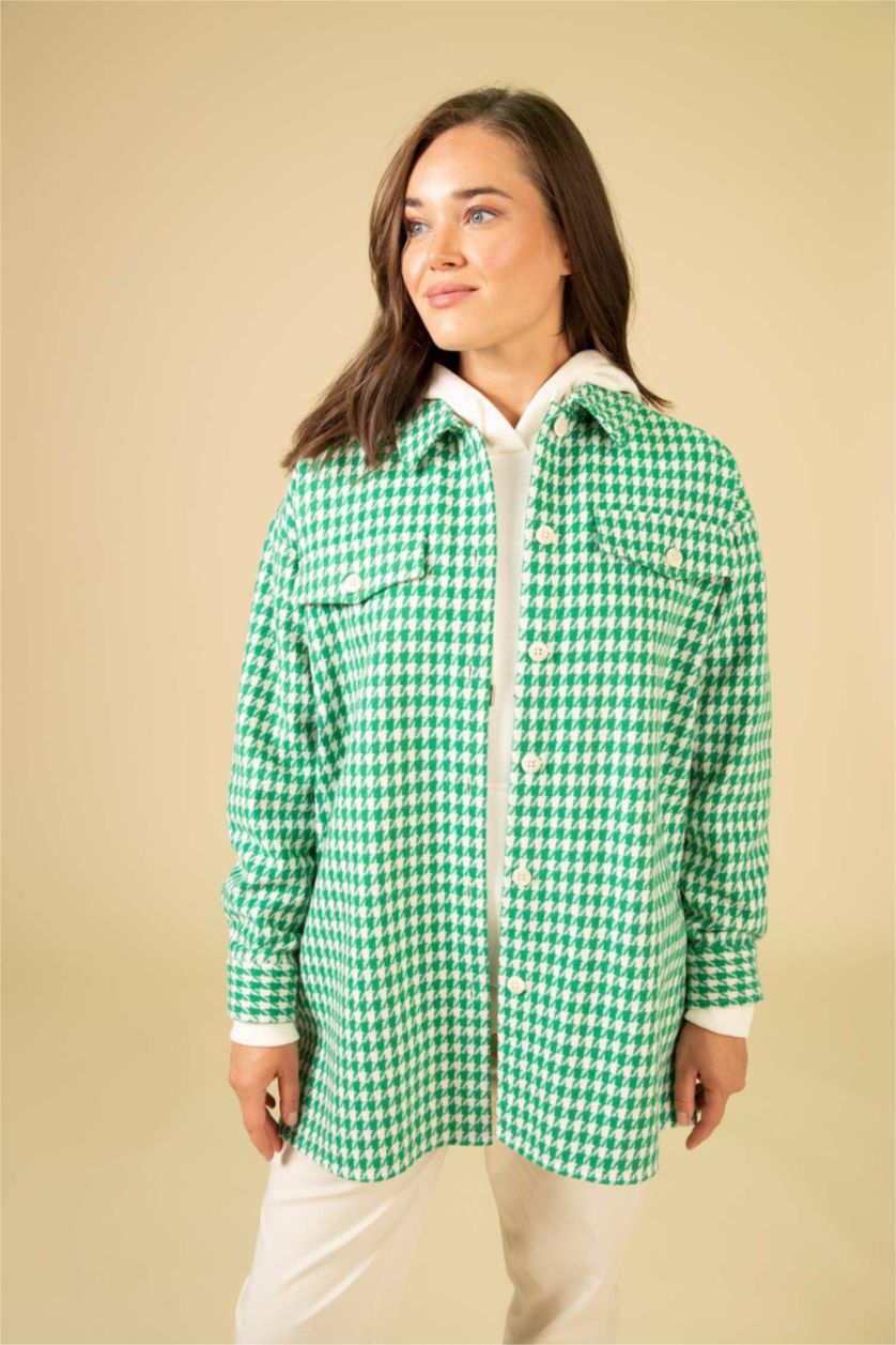 WOMAN Green Regular Fit Shirt Collar Plaid Long Sleeve Tunic