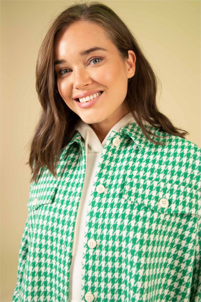 WOMAN Green Regular Fit Shirt Collar Plaid Long Sleeve Tunic