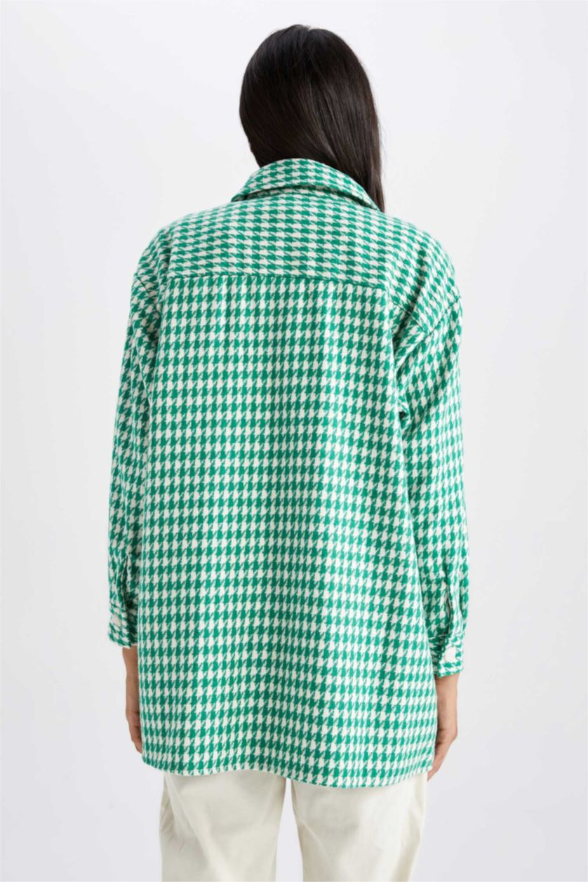 WOMAN Green Regular Fit Shirt Collar Plaid Long Sleeve Tunic