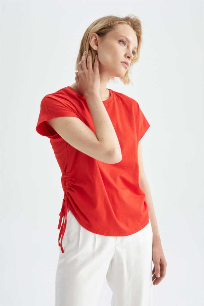 WOMAN Red Regular Fit Cotton Short Sleeve T-Shirt