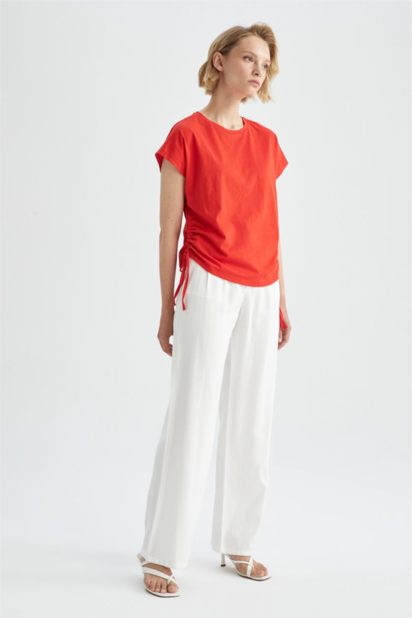 WOMAN Red Regular Fit Cotton Short Sleeve T-Shirt