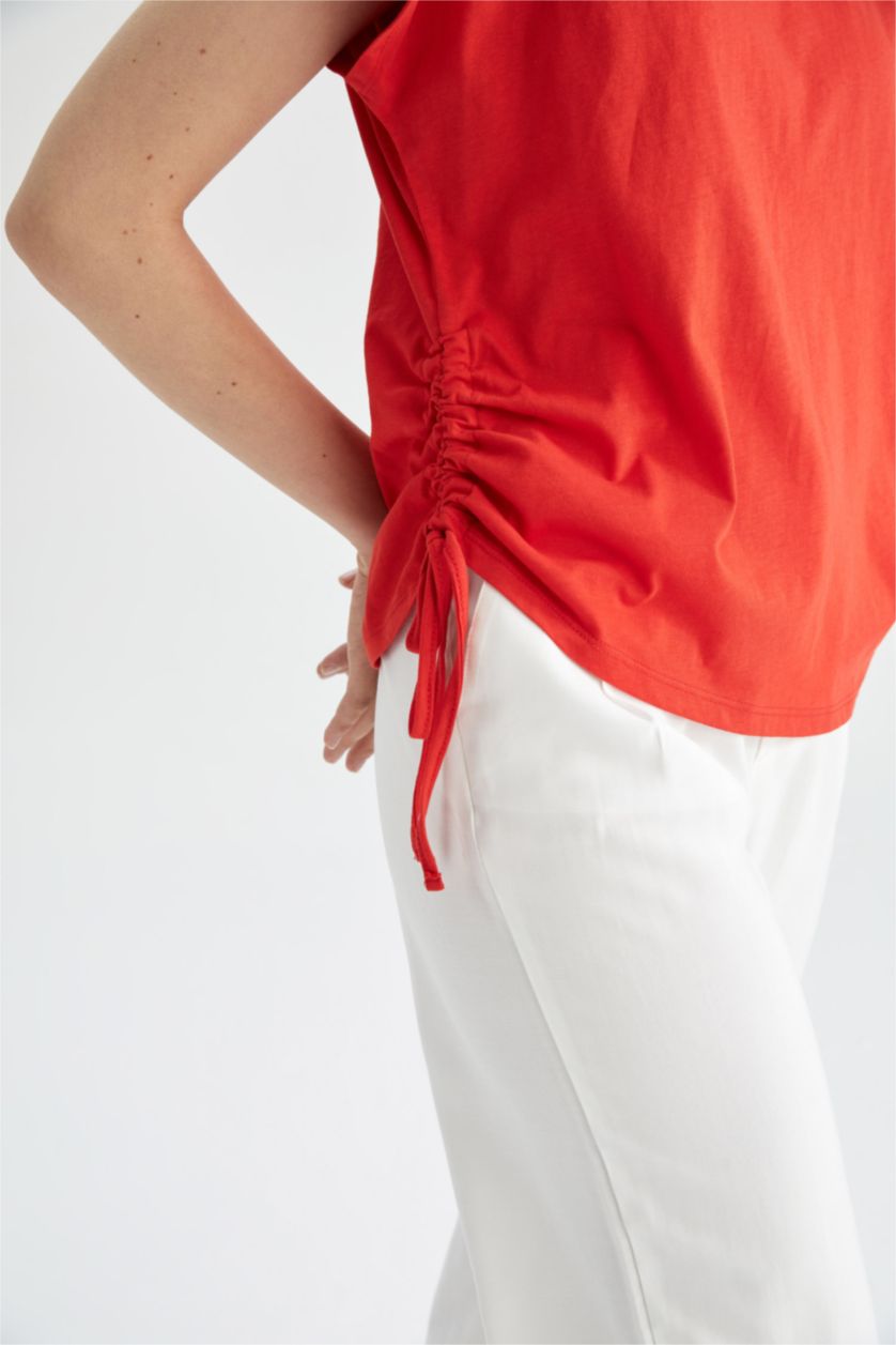 WOMAN Red Regular Fit Cotton Short Sleeve T-Shirt