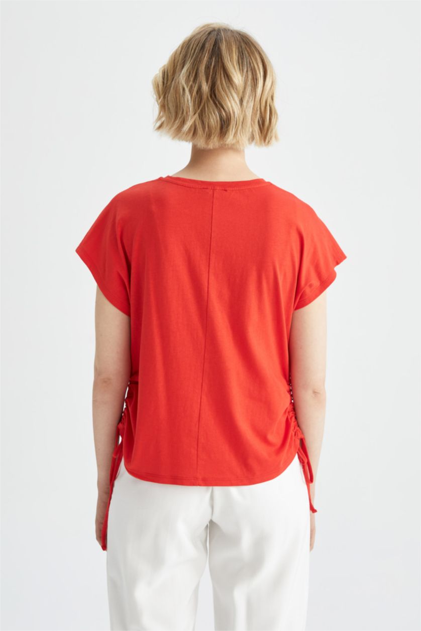 WOMAN Red Regular Fit Cotton Short Sleeve T-Shirt