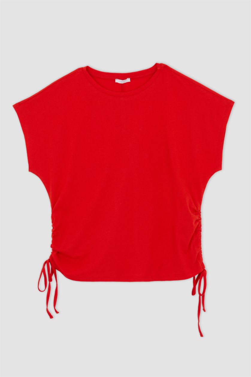 WOMAN Red Regular Fit Cotton Short Sleeve T-Shirt