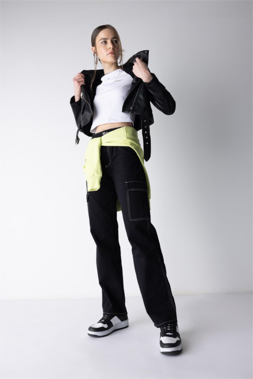 WOMAN Black Coool Straight Fit Gabardine Cargo Pants