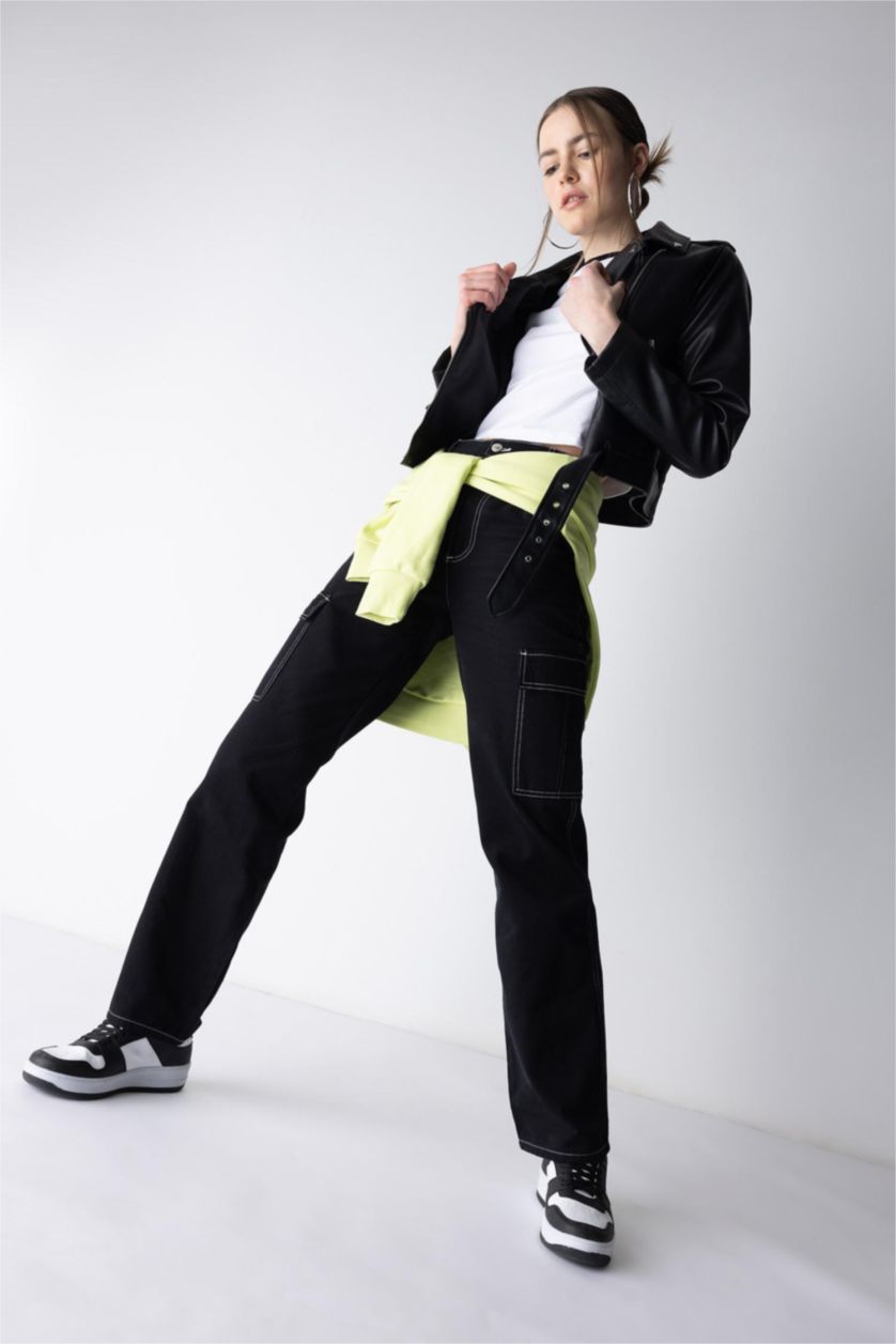 WOMAN Black Coool Straight Fit Gabardine Cargo Pants