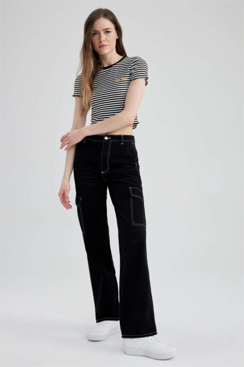 WOMAN Black Coool Straight Fit Gabardine Cargo Pants