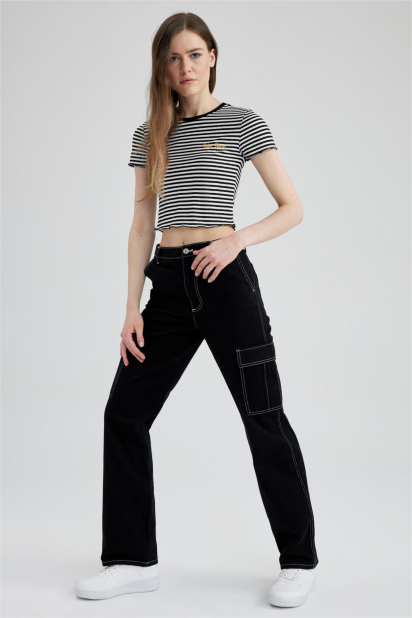 WOMAN Black Coool Straight Fit Gabardine Cargo Pants