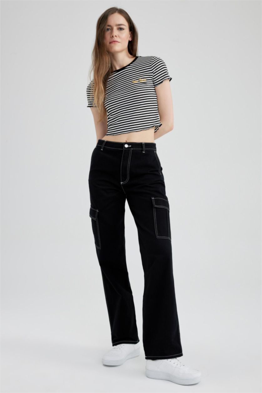 WOMAN Black Coool Straight Fit Gabardine Cargo Pants