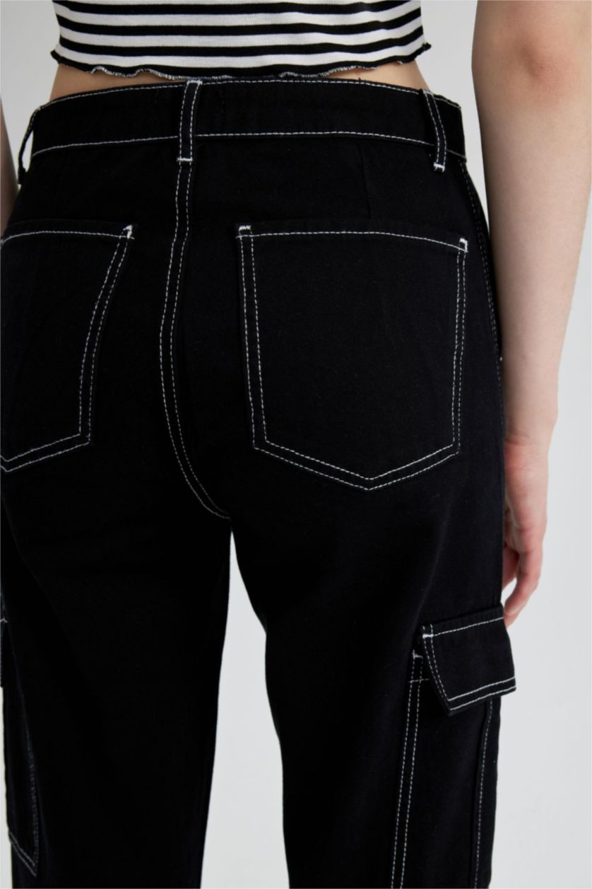 WOMAN Black Coool Straight Fit Gabardine Cargo Pants