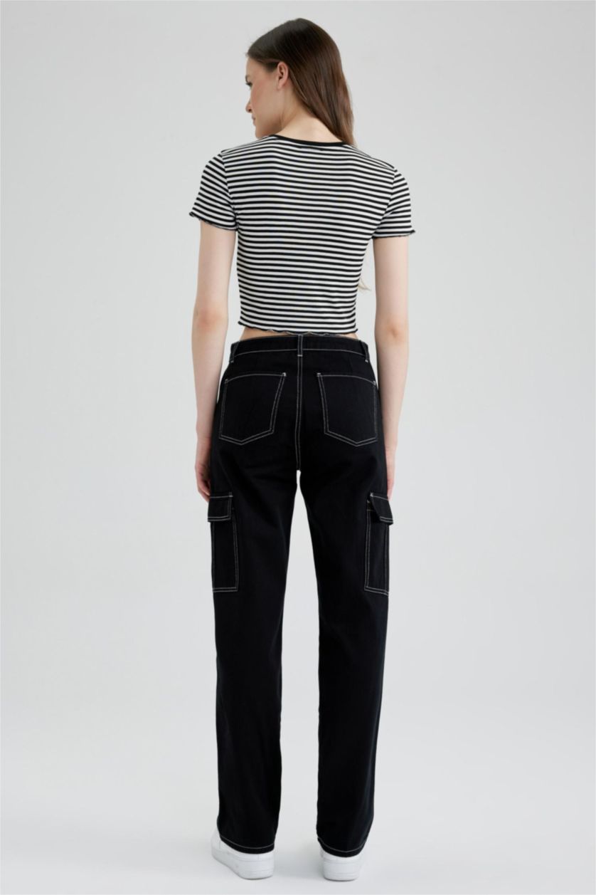 WOMAN Black Coool Straight Fit Gabardine Cargo Pants