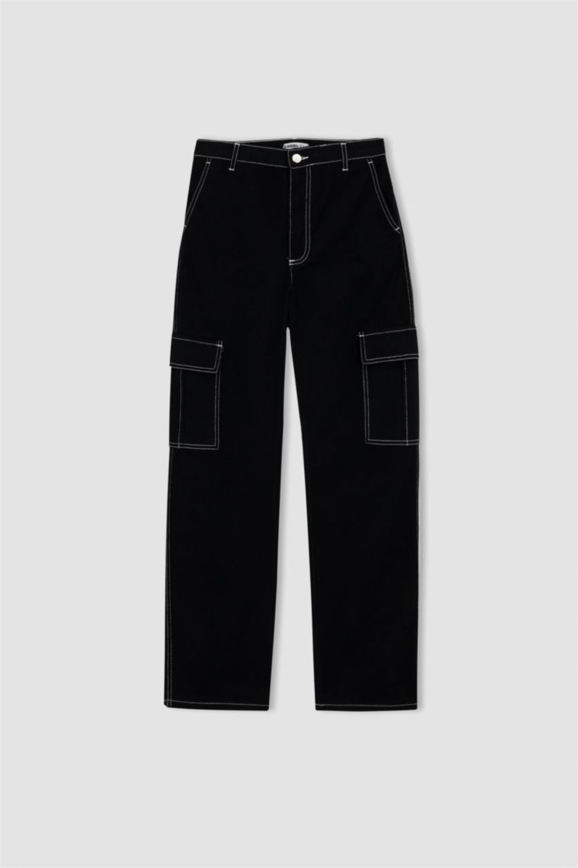 WOMAN Black Coool Straight Fit Gabardine Cargo Pants