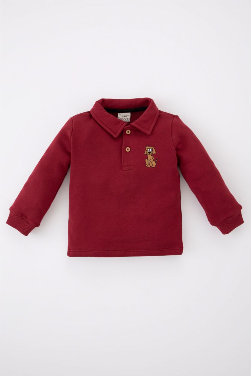 Erkek Bebek Bordo Erkek Bebek Desenli Polo Yaka Uzun Kollu Tişört